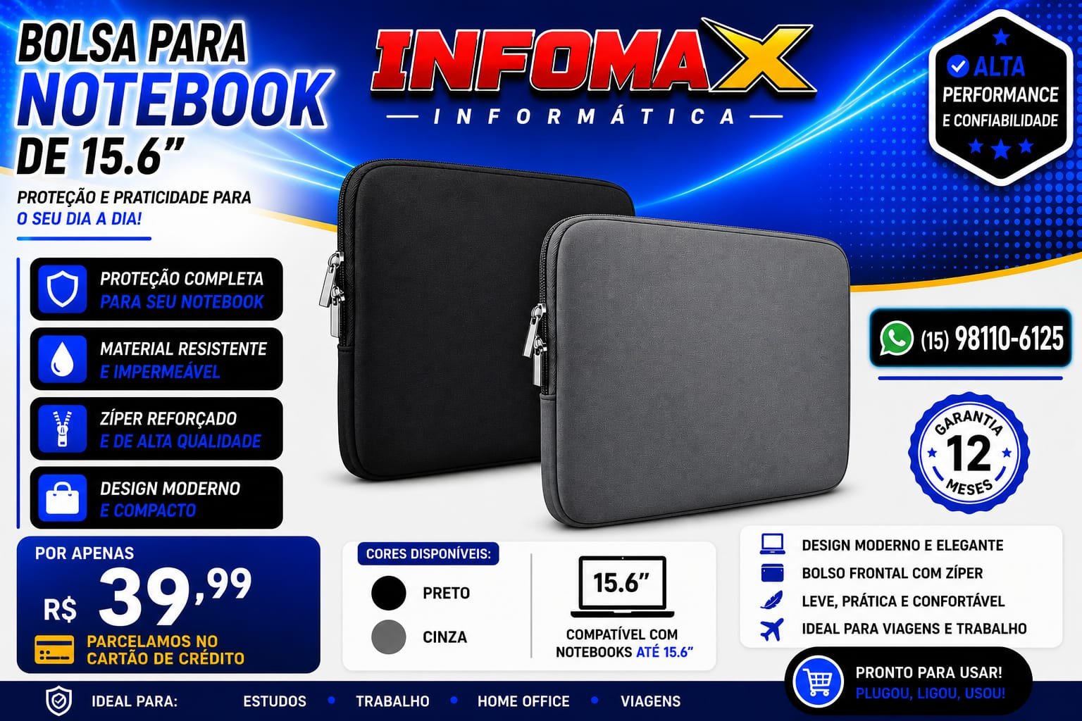 Anúncio de Bolsa para Notebook 15.6"