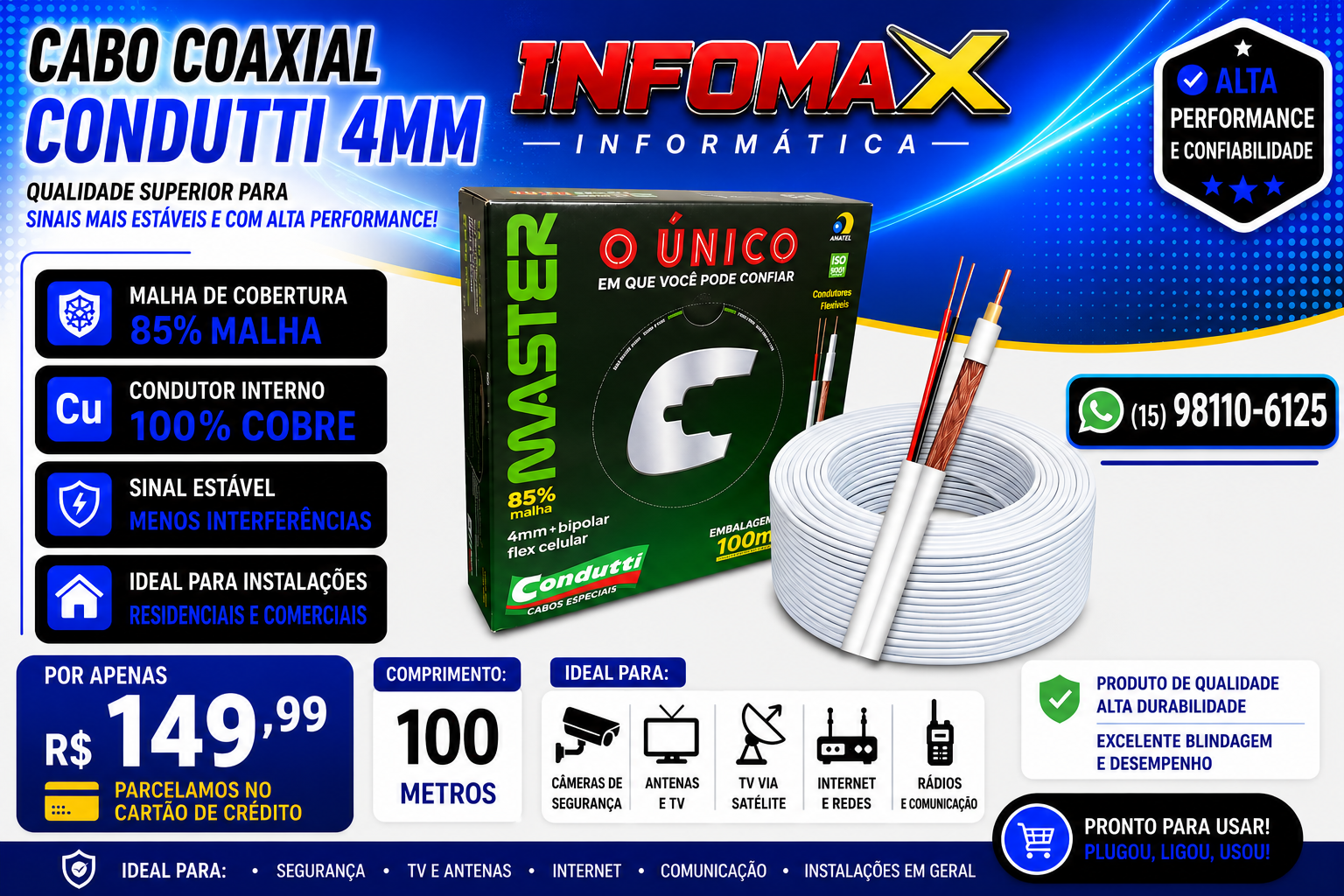 Anúncio de Cabo Coaxial Condutti 4mm — 100m
