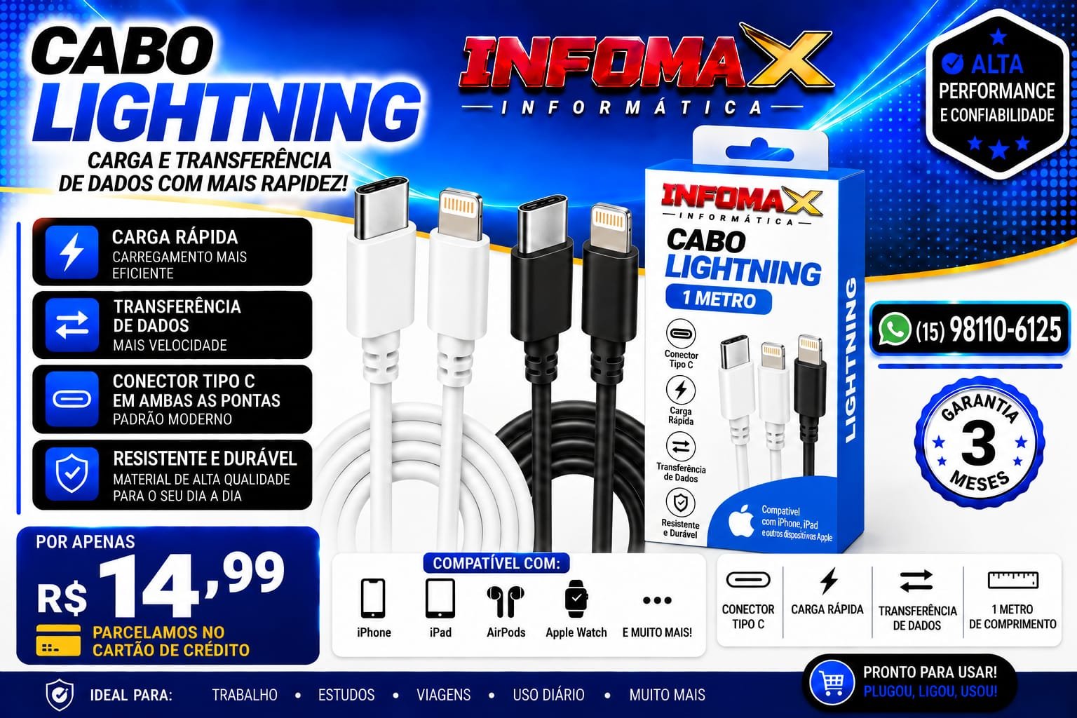 Anúncio de Cabo Lightning 1 metro
