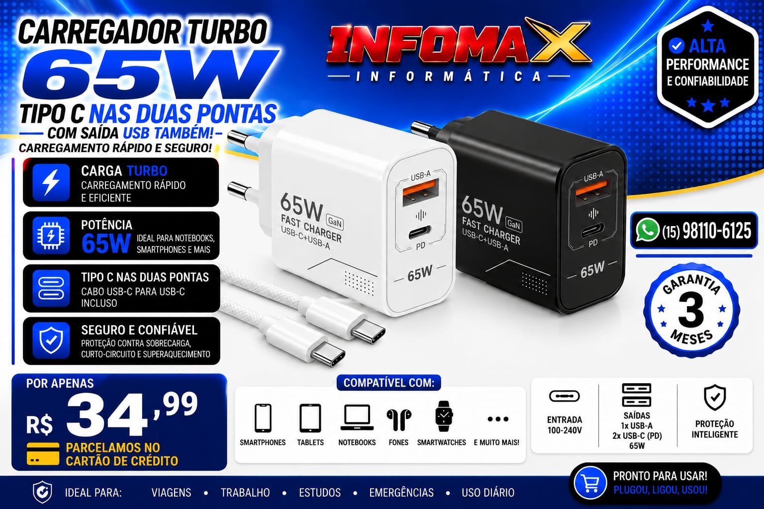 Anúncio de Carregador Turbo 65W