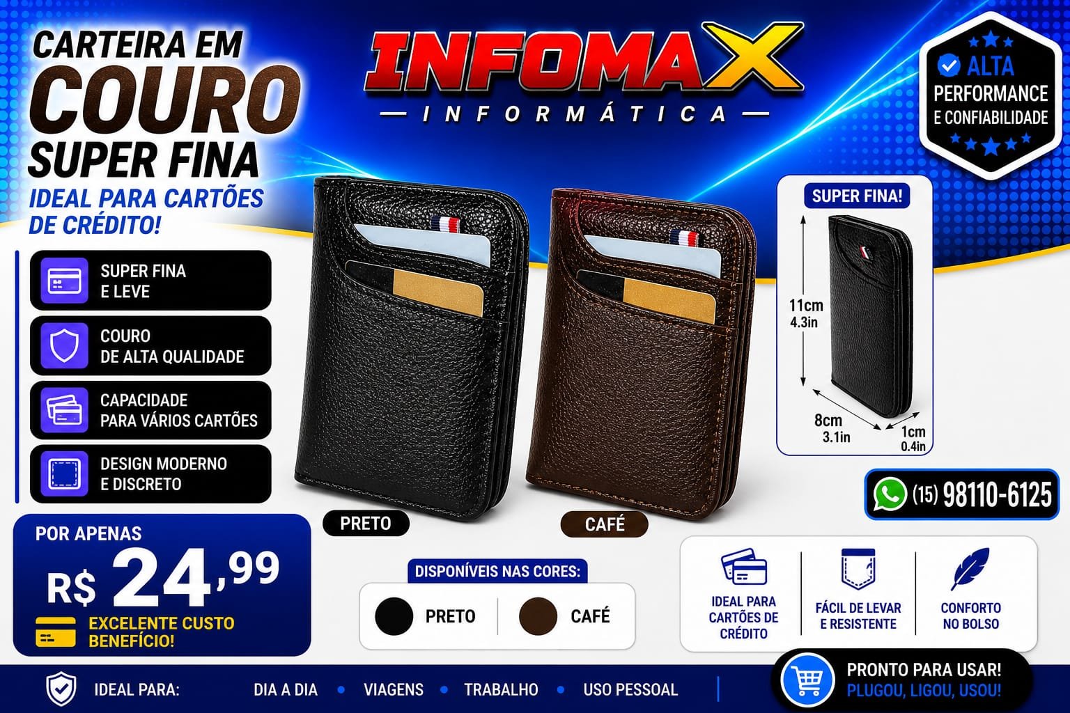 Carteira em Couro Super Fina