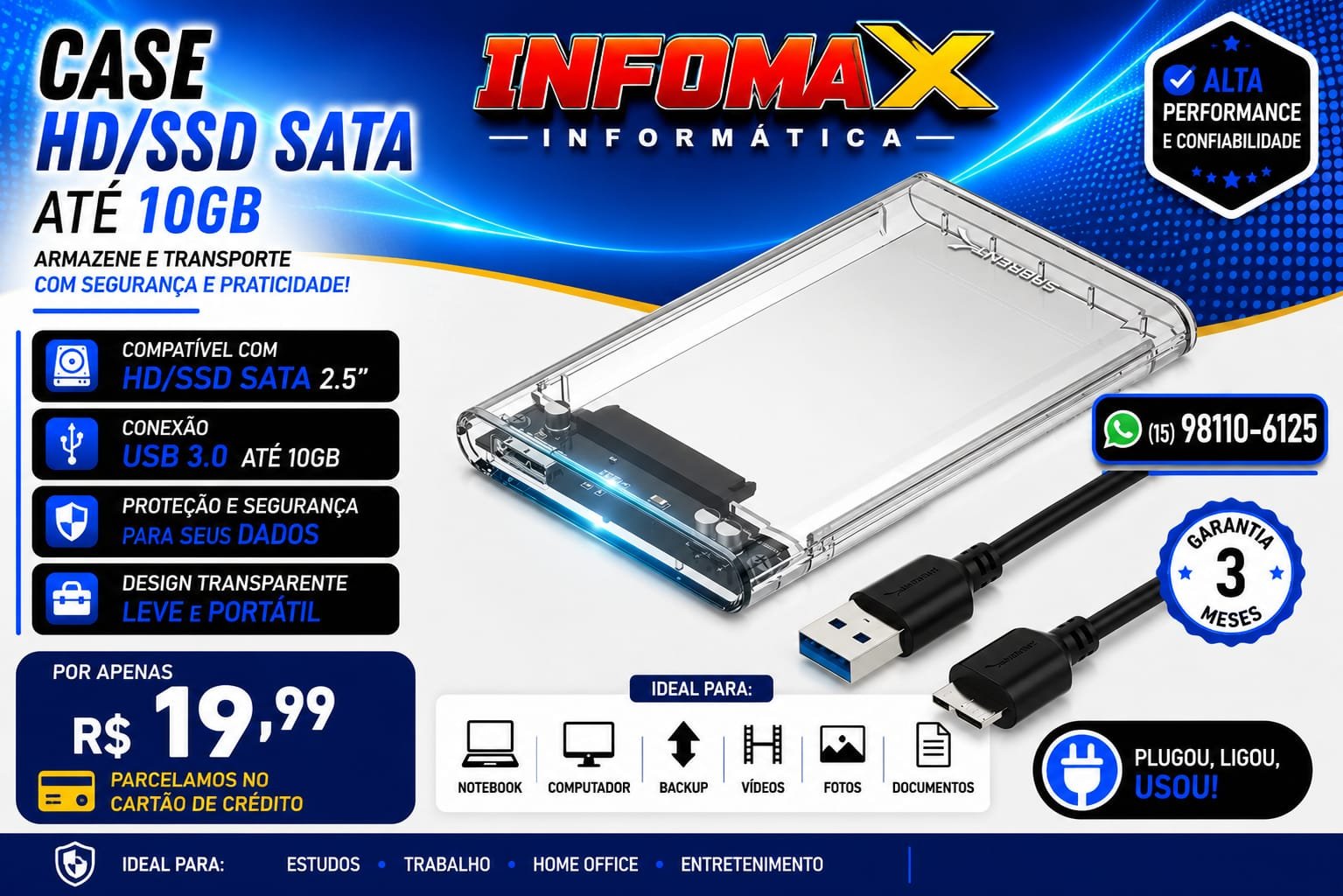 Anúncio do Case HD/SSD SATA USB 3.0