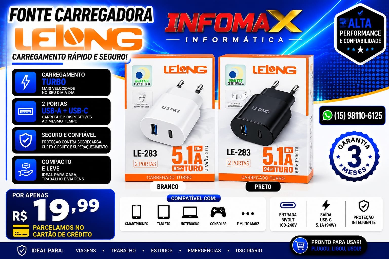 Anúncio de Fonte Carregadora Lelong LE-283