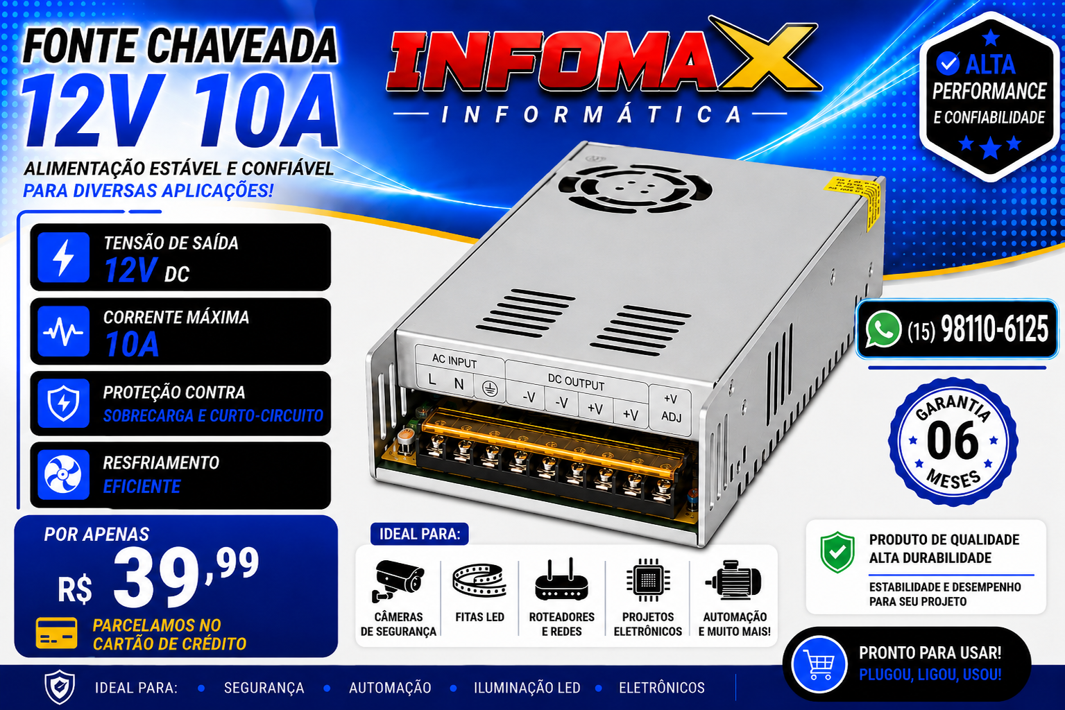 Anúncio de Fonte Chaveada 12V 10A