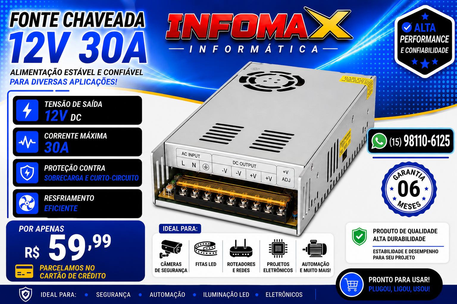 Anúncio de Fonte Chaveada 12V 30A
