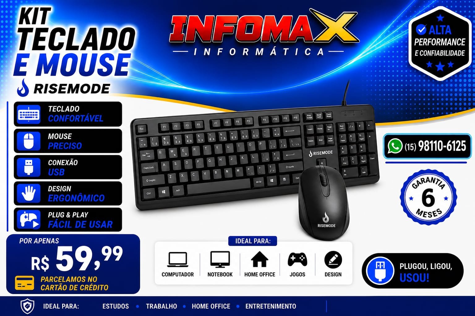Anúncio do Kit Teclado e Mouse Risemode