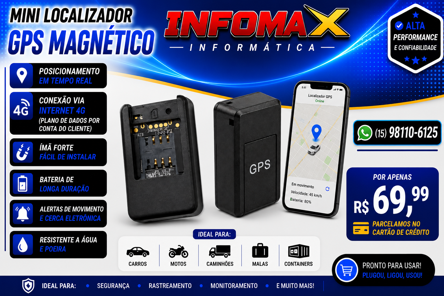 Anúncio de Mini Localizador GPS Magnético 4G