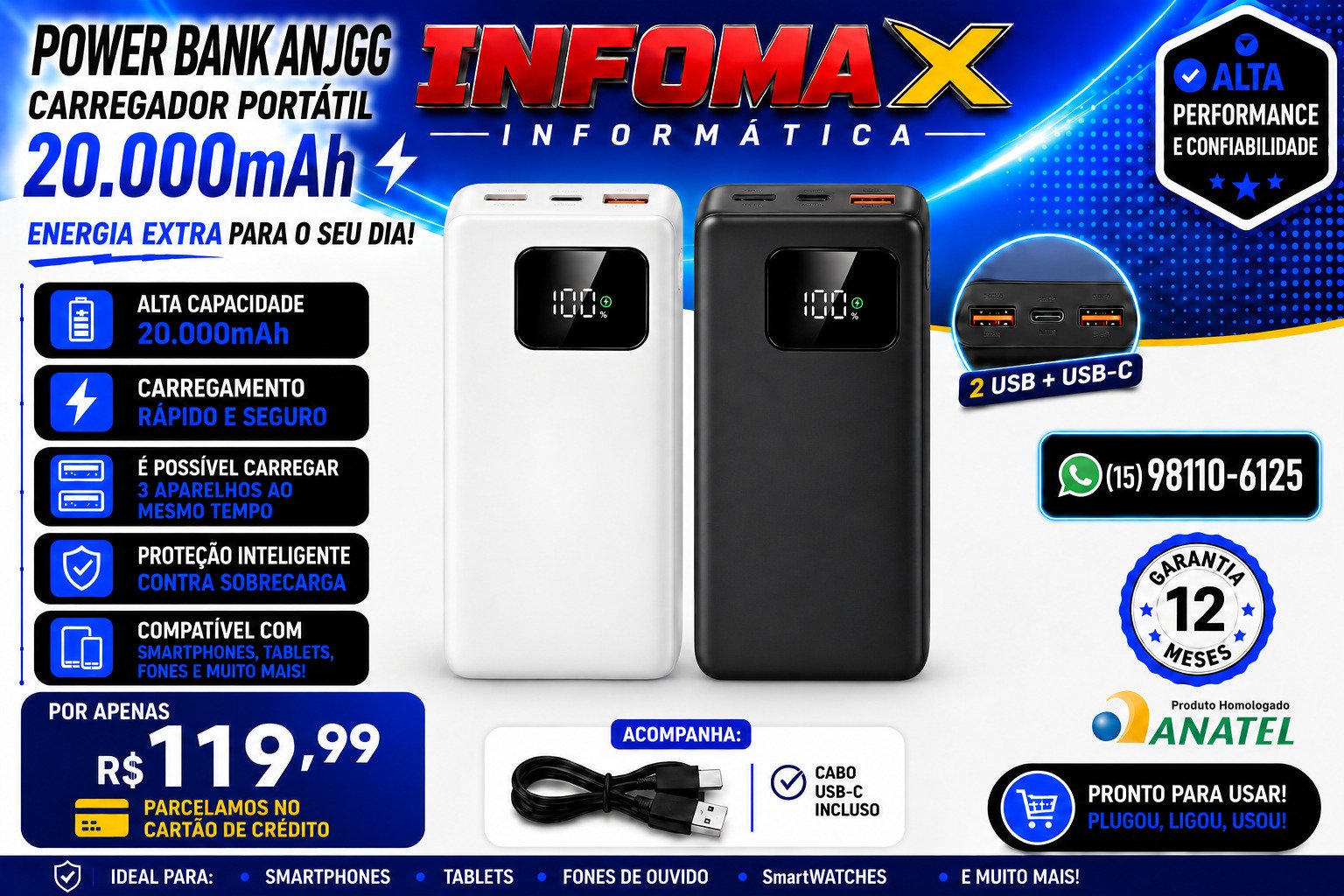Anúncio de Power Bank ANJGG 20.000mAh
