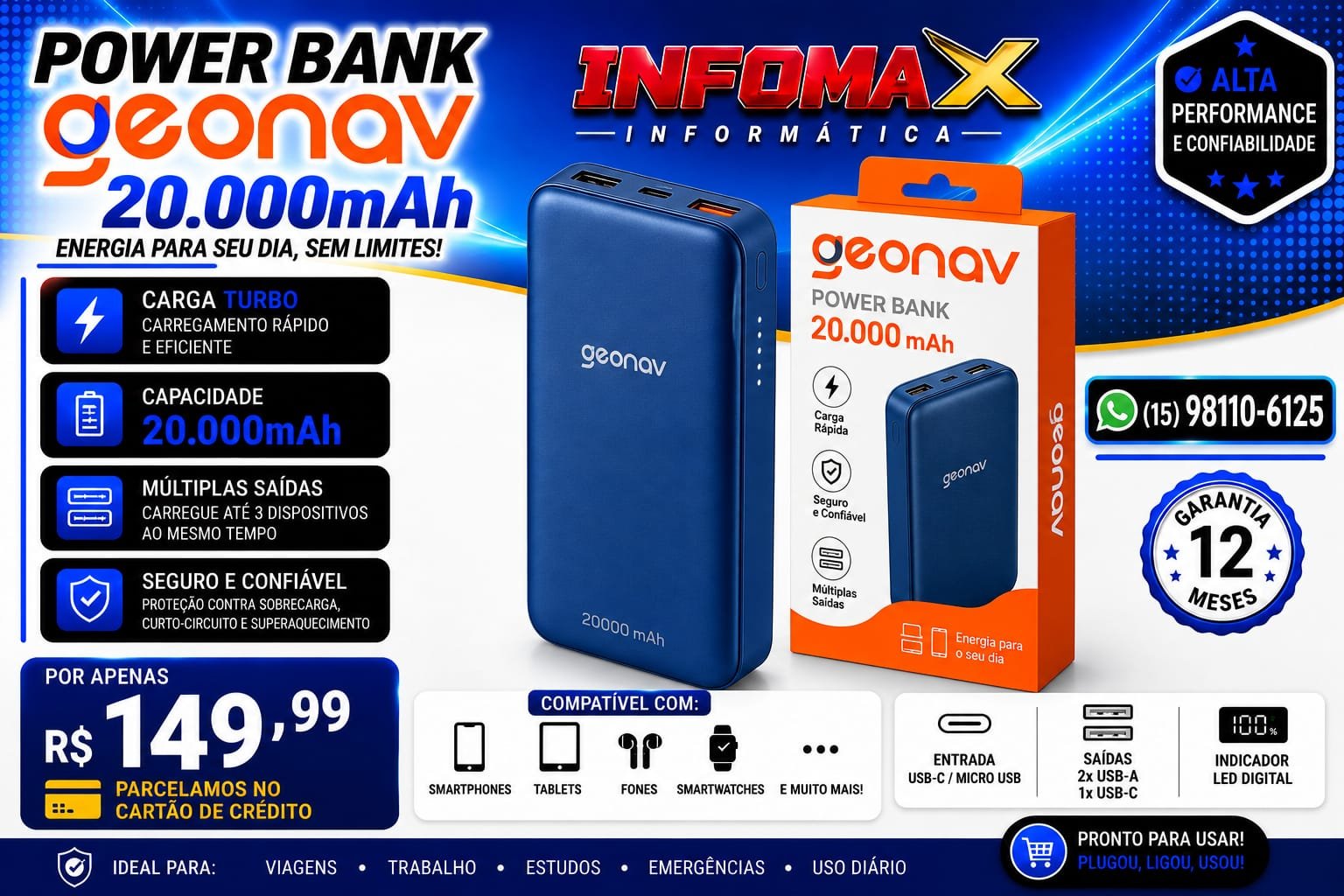 Anúncio de Power Bank Geonav 20.000mAh