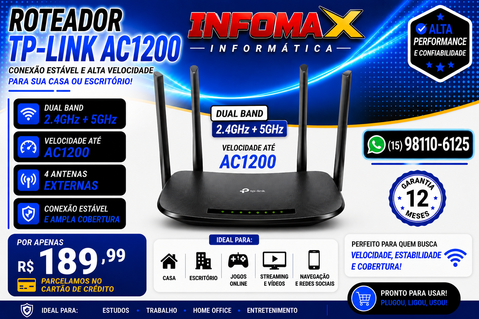 Anúncio de Roteador TP-Link AC1200