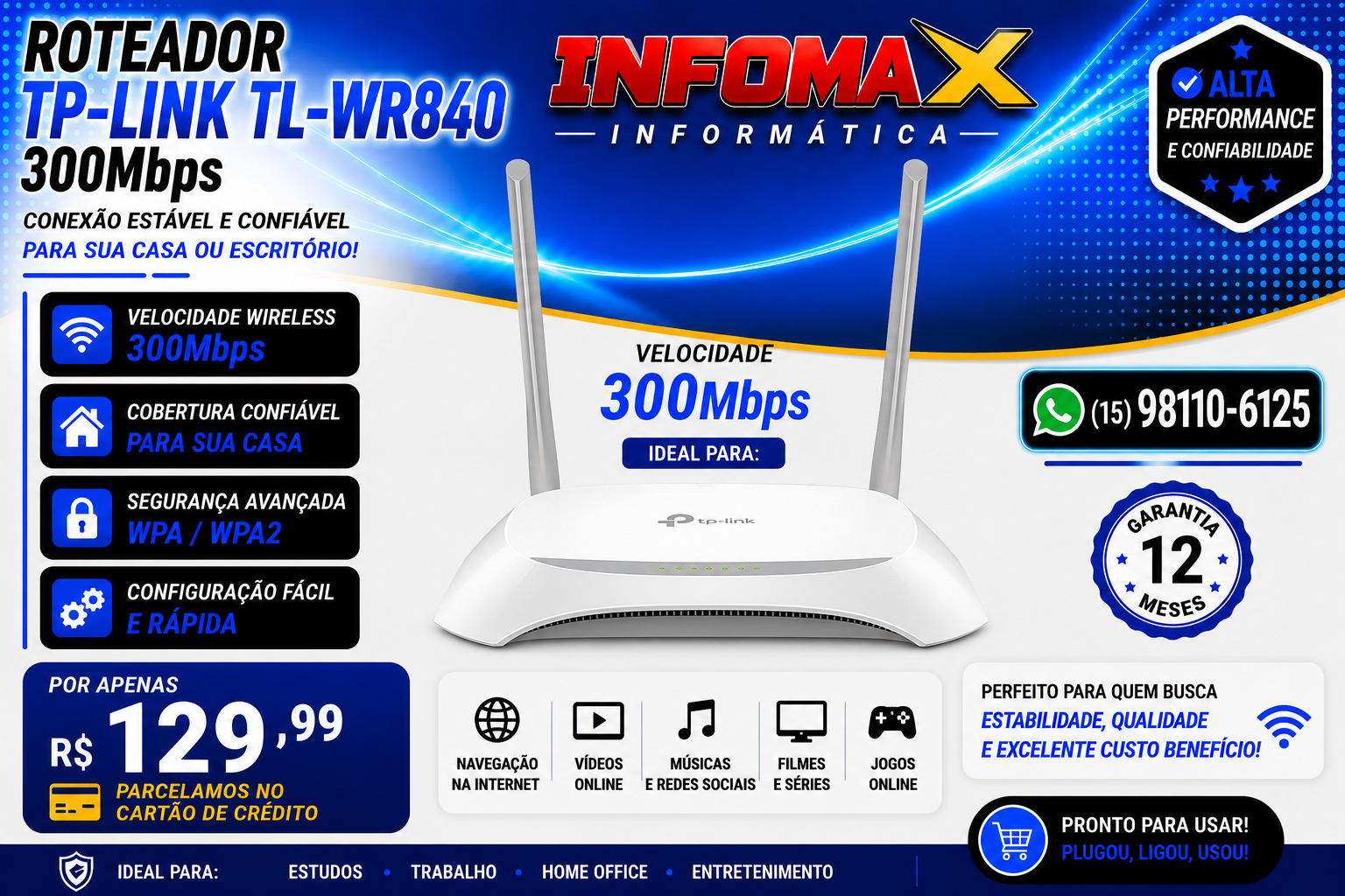 Anúncio de Roteador TP-Link TL-WR840 300Mbps