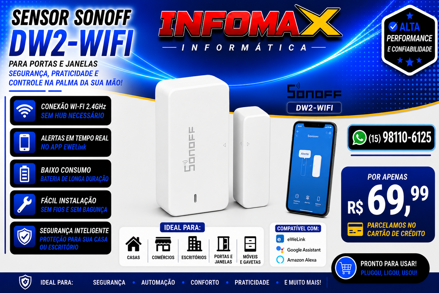 Anúncio de Sensor Sonoff DW2-WiFi