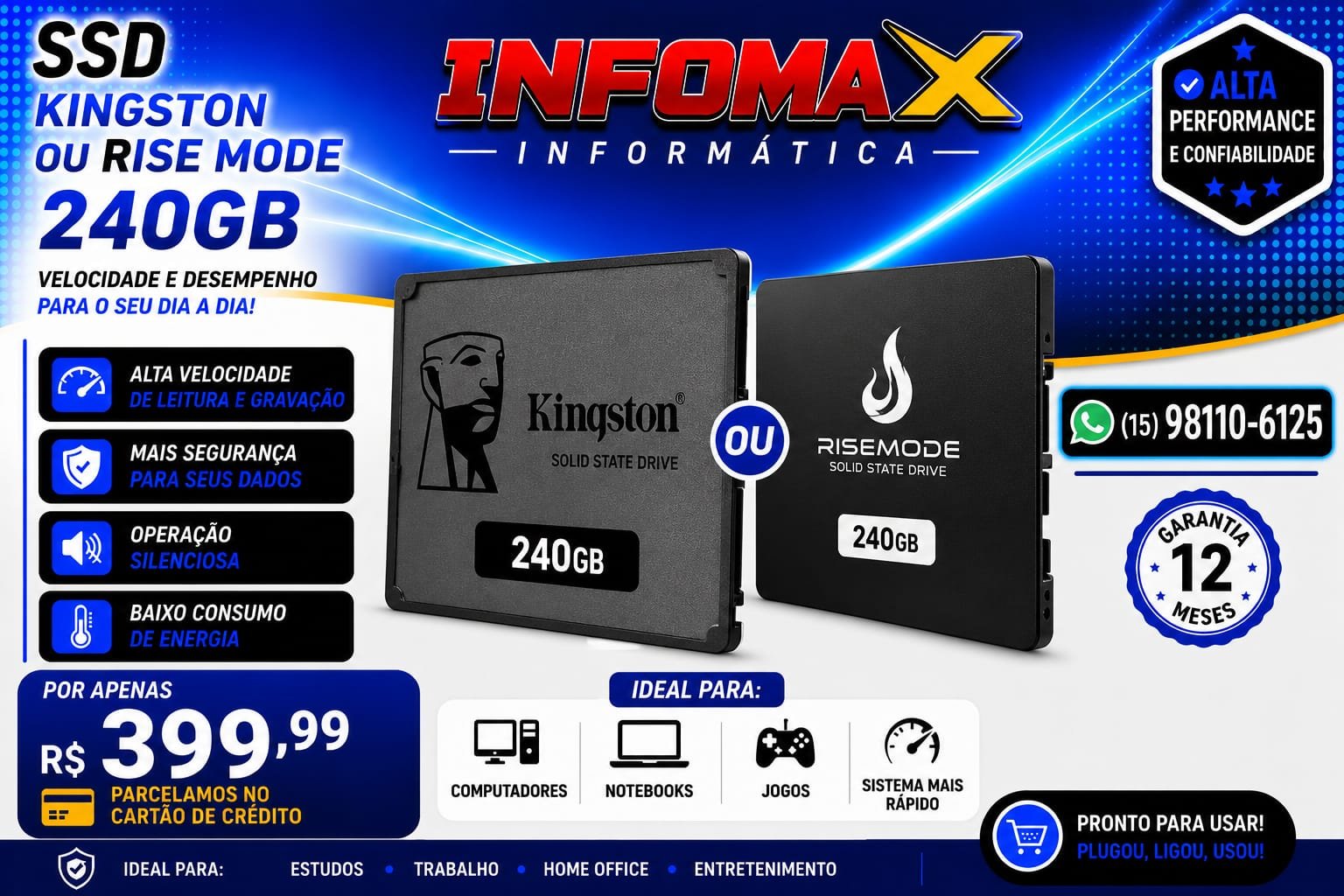 Anúncio de SSD Kingston ou Rise Mode 240GB