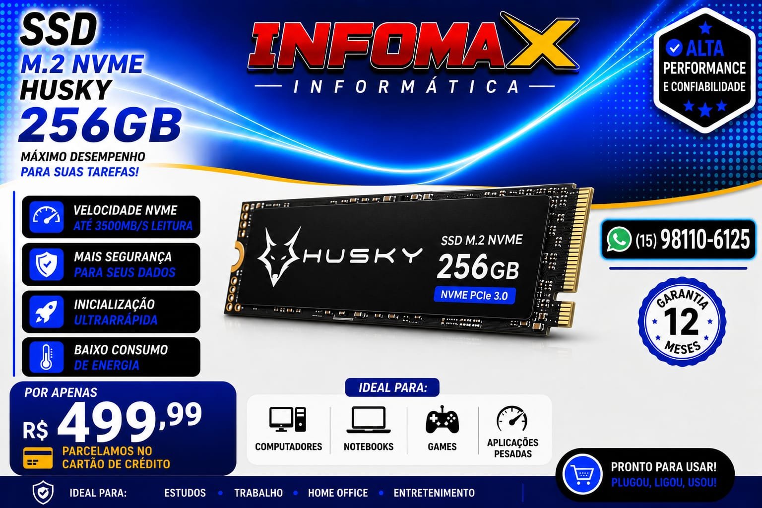 Anúncio de SSD M.2 NVMe Husky 256GB