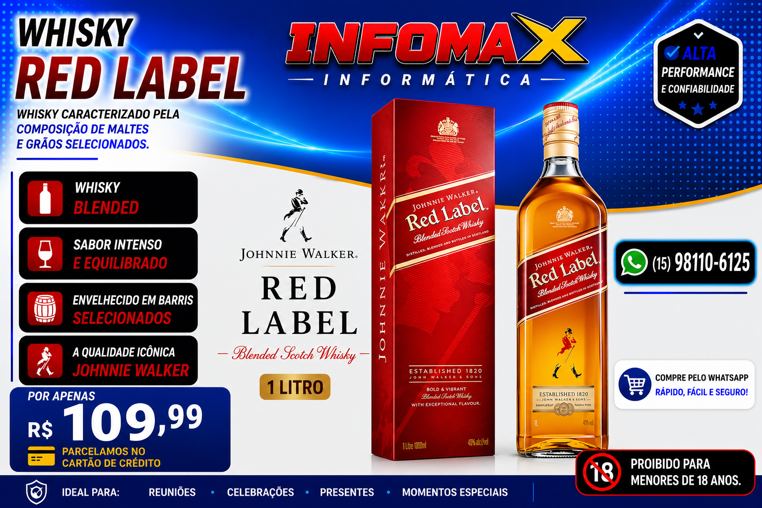 Anúncio de Whisky Johnnie Walker Red Label 1L